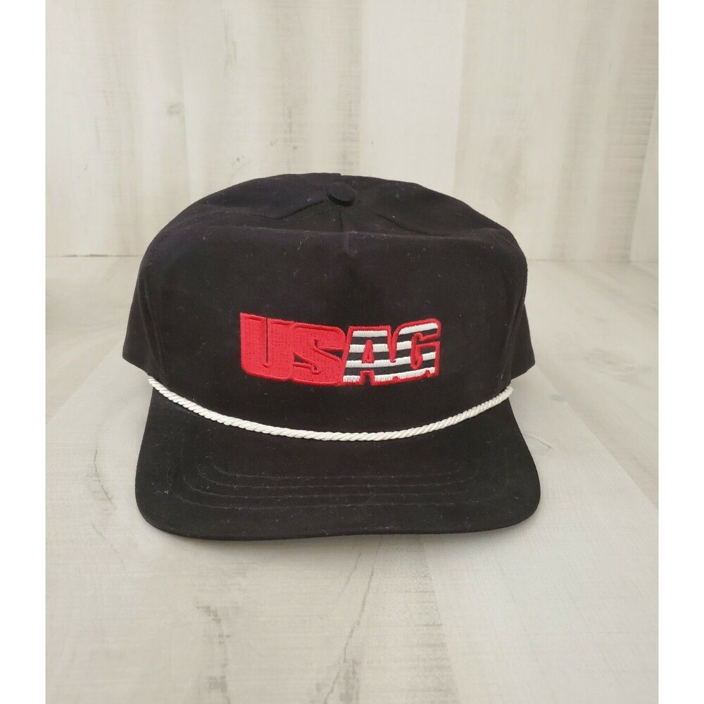 VINTAGE Embroidered USAG Trucker Hat Cap Snap Back Made in USA Black
